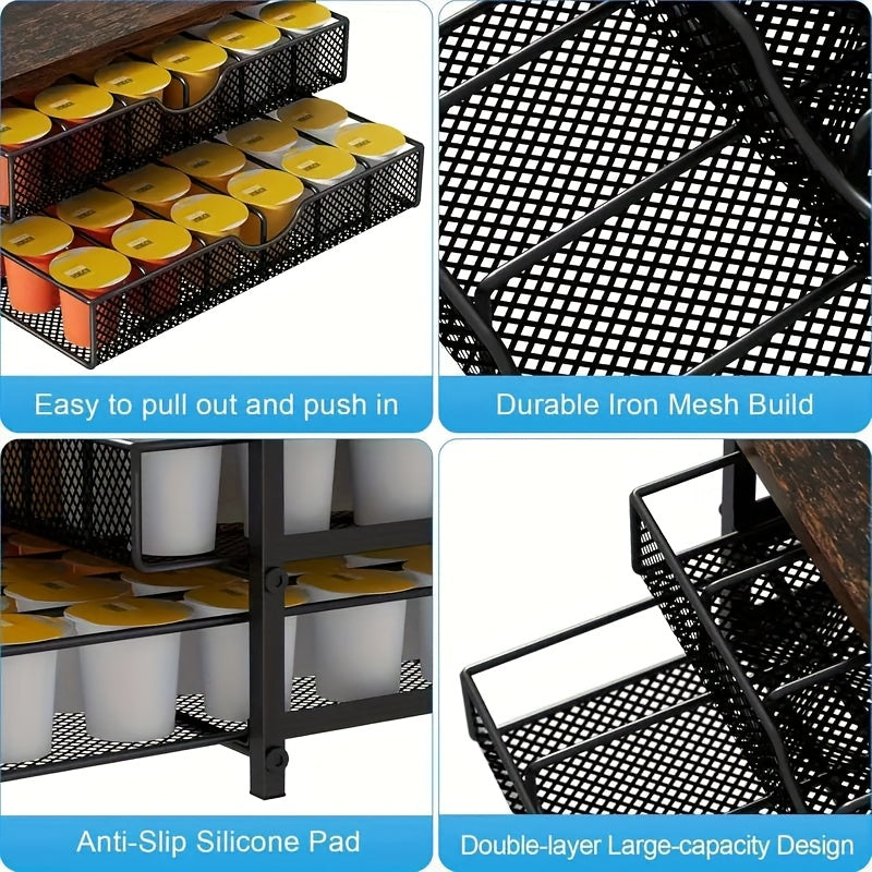 Counter Coffee Pod Holder, K Cup Storage Drawer Holder, K Cup Capsule Storage Pod Storage Box, Coffee Site Capsule Storage With Sliding Basket, Brown
