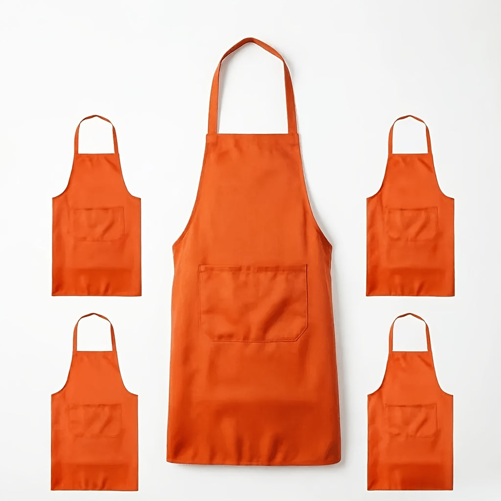 Chef Apron Set of 6, Unisex Adult Polyester Canvas Cooking Aprons with Two Front Pockets in Seven Colors for Baking, Restaurant and Craft Use