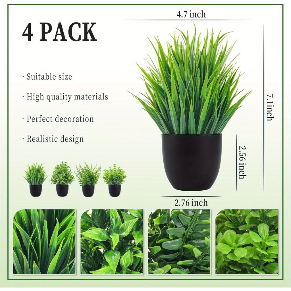 Simulated Plants 4 Pack Artificial Plants Small Artificial Plants Black Bathroom Accessories Used for Bathroom Home Office Indoor Desktop Decoration