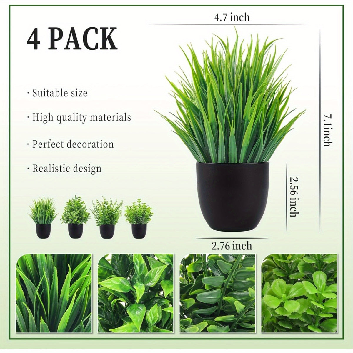 Simulated Plants 4 Pack Artificial Plants Small Artificial Plants Black Bathroom Accessories Used for Bathroom Home Office Indoor Desktop Decoration