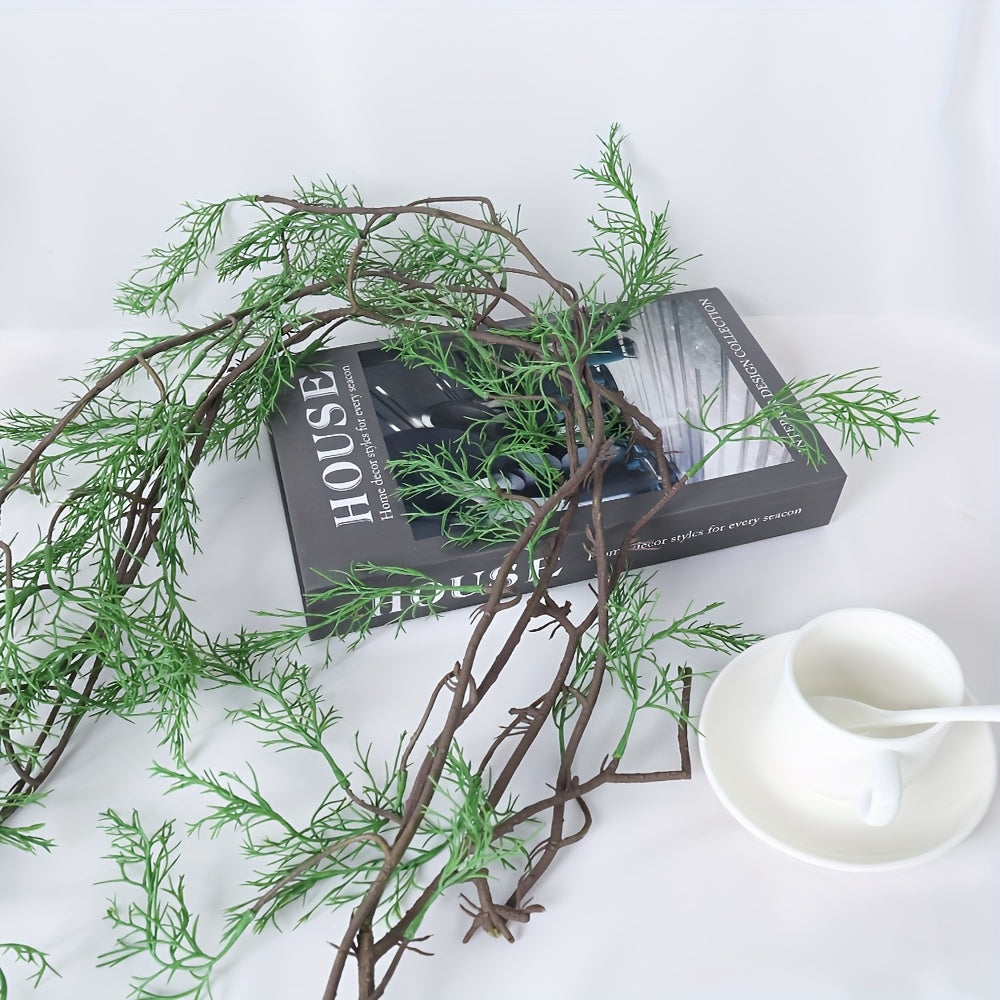Artificial Trailing Greenery Vine, 62.99-Inch Plastic Hanging Plant with Fine Fern-Like Foliage and Branching Stems for Home Office and Shelf Decor
