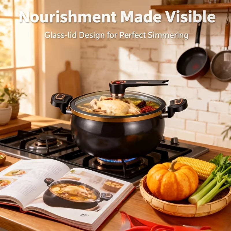 Heavy-Duty Cast Iron Enamel Stew Pot with Double Ears - Non-Stick Soup & Stewing Cook Pot for Induction/Gas Stoves, Large Capacity Braizer for Home, Roasting, Frying Eramic Coated Stock Pot for Quick Cooking, Stew, Soup, Braising
