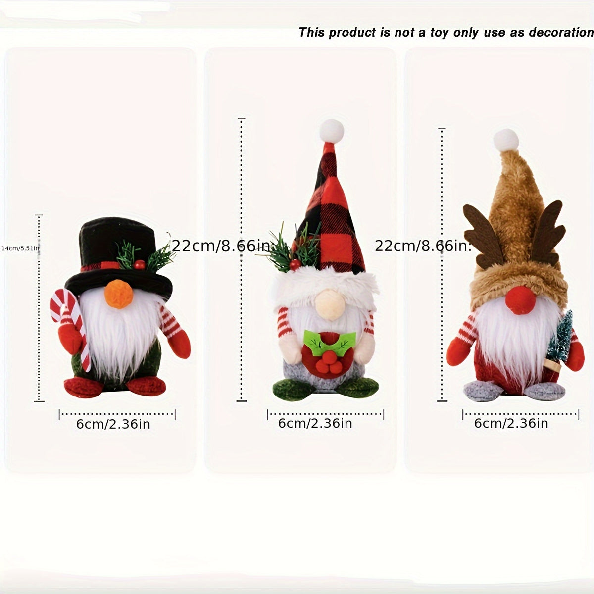 3Pcs Christmas Decorations, Plaid Hats, Forest Elderly Decorations, Deer Antler Dwarf Rudolf Dolls, Christmas Decorations, Elegant Decorative Tabletop Faceless Dwarf Standing Dolls, Creative Decorative Doll Tabletop Decorations