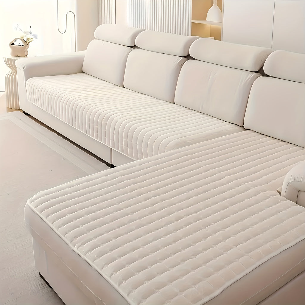 2pcs Quilted Sofa Cover, Flannel Velvet Polyester Jacquard, 450-500 g/㎡, Soft Durable Pet-friendly, Machine Washable, for Living Room Bedroom Office Home Decor