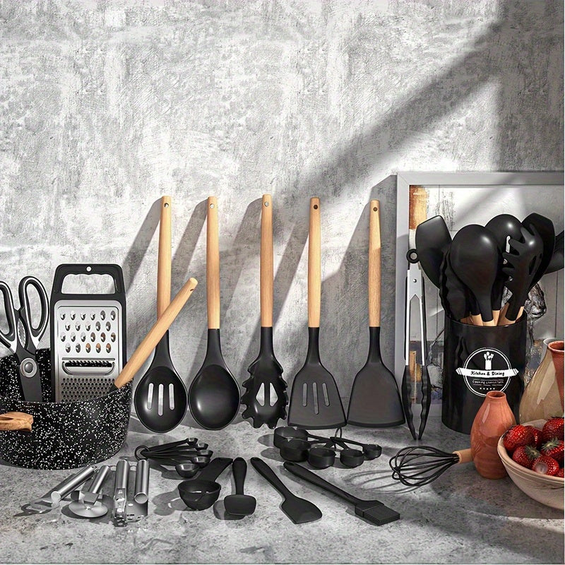 37/44pcs Complete Silicone Kitchen Cooking Utensil Set, Ultra Cost-Effective All-In-One Kitchen Gadgets, High Heat Resistant Non-Stick Cookware Tools, Dishwasher Safe, Ideal for Cooking Beginners And Kitchen Enthusiasts, Perfect Holiday Gift
