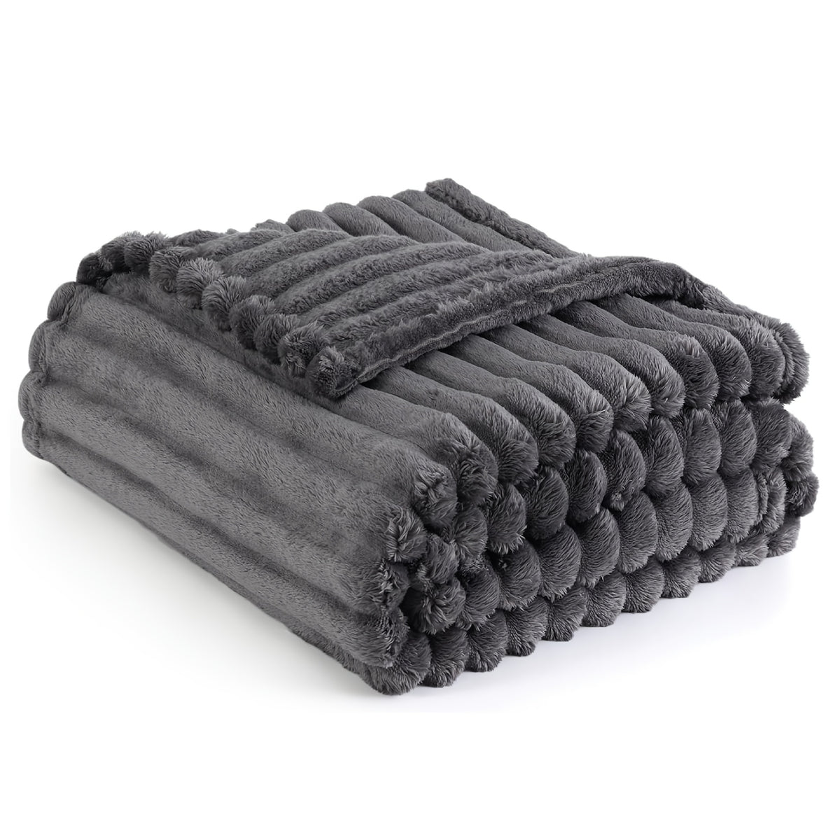 Luxurious Double-Sided Faux Rabbit Fur Throw Blanket - Cozy Striped Flannel, Soft And Warm for Naps, Office, Camping, Sofa - Versatile Polyester Bed Cover, Perfect Christmas Gift