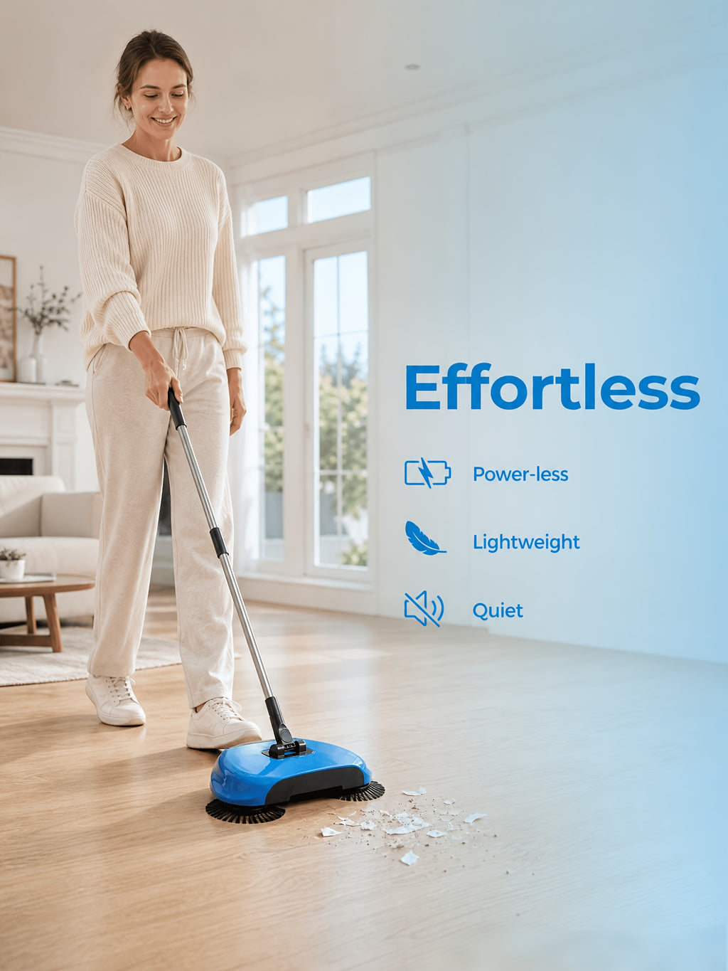3-in-1 Hand Push Broom, Multifunctional Cleaning Tool Sweep Mop, Long Handle Push Broom with Auto Spiral Deep Clean System, Easy Cleaning Close Fit to The Floor, Ideal for Hardwood, Ceramic, Tiles, Kitchen, Home, Office, Cleaning Supplies