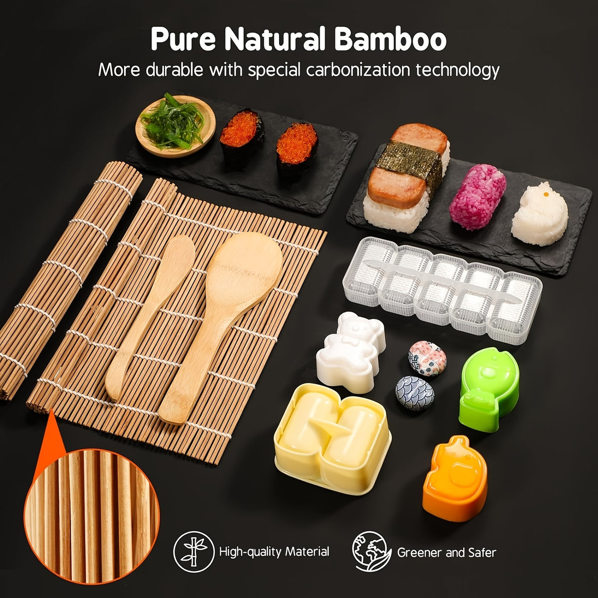 27pcs Sushi Making Kit with Rice Roll Molds, Tool for Home Beginners, Includes Mats, Rice Paddle, Knife, Chopsticks And Guide Book, Perfect for Rice Balls, Sushi Roll Maker, Gifts, Camping