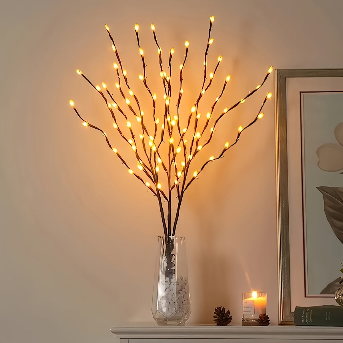 1pc 20 LED Tree Branch Lights - Decorative Indoor Lighting - Fairy Lights Designed Like Tree Branches, Perfect for Party Decorations, Eid Mubarak, Dormitory Decor, Christmas, New Year, And Home Embellishments. Batteries Are Not Included