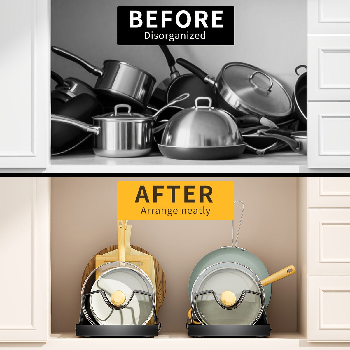 1/2pcs Pull-Out Pot And Pan Storage Box for Cabinets, Kitchen Sliding Lid Rack And Pan Holder, Cabinet Sliding Storage Box for Storing Lids, Baking Tools, And Plates, 8/16 Adjustable Dividers, Kitchen Decor And Accessories.