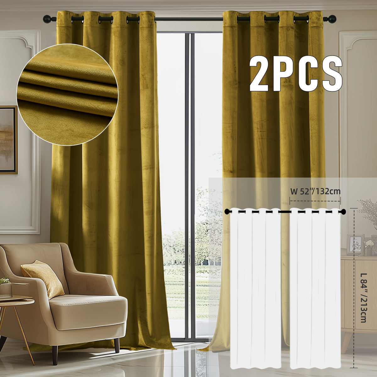 2pcs Velvet Room Darkening Curtains | Vintage Soundproof and Thermal Insulated, Elegant Soft Velvet Grommet Top Curtains for Living Room and Bedroom, Unlined, Solid Color, Fashionable Valentine'S Day Décor