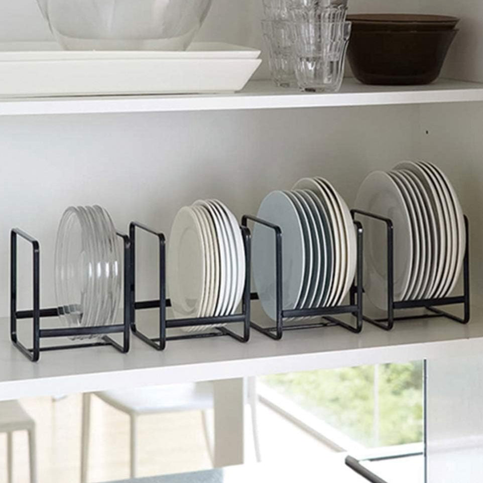 4pcs Stainless Steel Cabinet Plate Organizer & Dish Rack - Space-Saving Plate Rack Organizer for Cabinet with Dish Holder, Bowl Organizer for Cabinet, and Dish Storage Rack | Includes Dish Drying Rack for Kitchen Counter