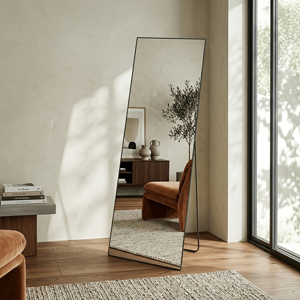 Full Length Floor Mirror, Shatterproof Tempered Glass & Metal Frame, Free Standing or Leaning Dressing Mirror, Circle Vanity Mirrors in Various Sizes Suitable for Home Decor, Bathroom Bedroom Living Room Entryway, Hanging or Leaning