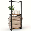 Bathroom Towel Rack with Shelf, 2-Tier Wall-Mounted Metal and Wood Storage Organizer for Folded Towels, Toiletries and Everyday Bathroom Essentials