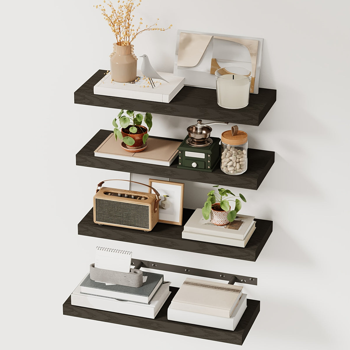 2026 Wall-Mounted Storage Shelf Set of 4, Designed for Walls, Sturdy Storage Solution, Rustic Wooden Wall Shelf for Room Decor, Closet, Bathroom Storage, And Additions, Available in Black, Gray, White, And Brown, Durable Wall Shelf