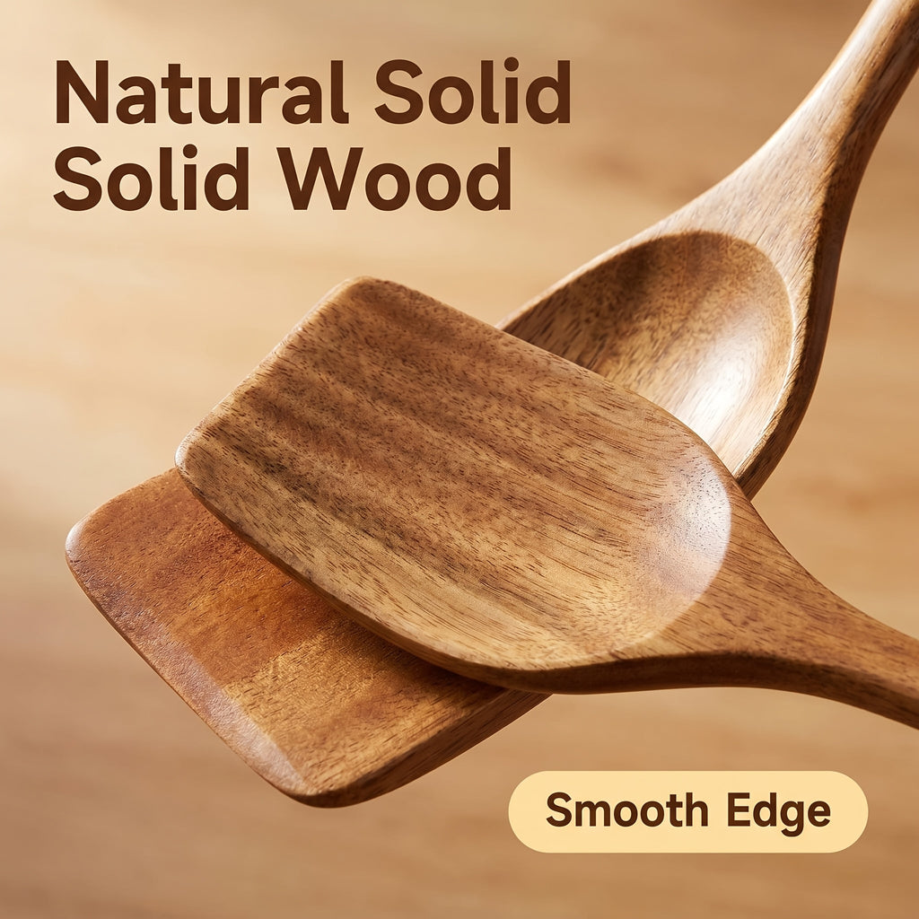 A Set of 10pcs High-Quality Thick-Walled Teak Cookware, Non-Stick Friendly, Heat-Resistant, with Ergonomic Handles, Comfortable Grip, Suitable for Stirring, Baking, Serving And Easy Cooking, 730G/ 1.61Lb
