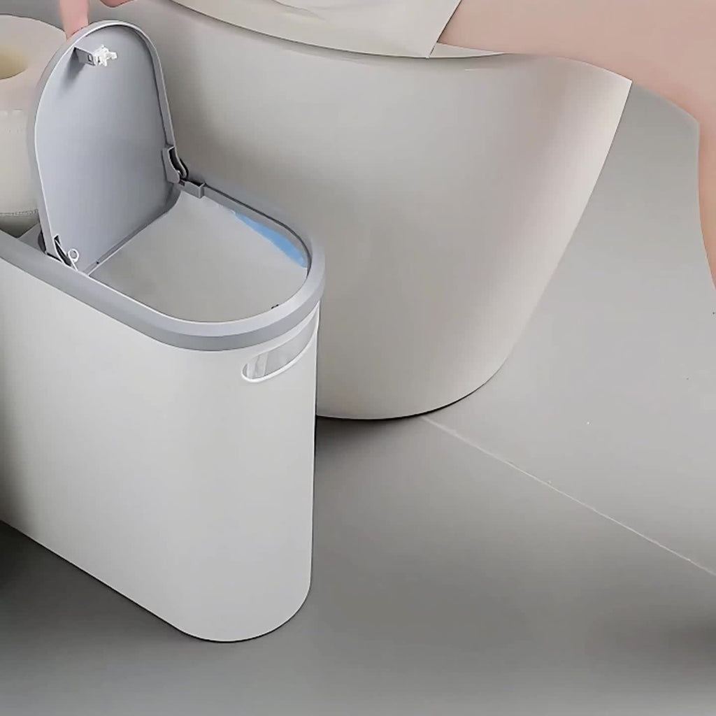 2/1pc Compact And Durable Plastic Bathroom Trash Can | with Built-In Handles, Rustproof, Space-Saving Design, Ideal for Small Spaces in Bathroom, Laundry, And Home Office(Includes Trash Bags)