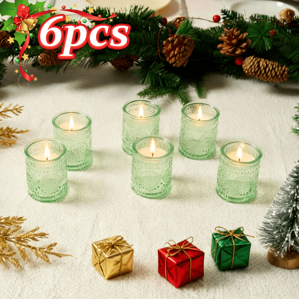24/12/6pcs, Votive Candle Holders, For Christmas Decorations, Dinner Accessories For Holiday Party Tabletop Decor, For Weddings, Birthdays, Home Decor, Thanksgiving, Valentines Day, New Year, Hurricane Glass Candle Holders Bulk