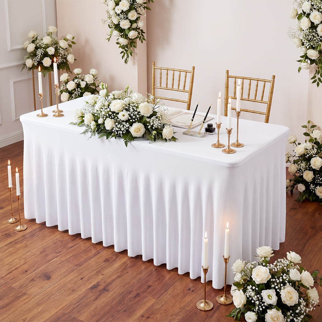 1pc/2pcs/4pcs Table Skirts, 4Ft/6Ft Table Cloth, Black/White Table Cloth Rectangle, for Rectangle Tables, Table Skirts for Rectangle Tables, Tulle Table Skirt, for Birthday, Graduation Ceremonies, Family Dinners, And Christmas