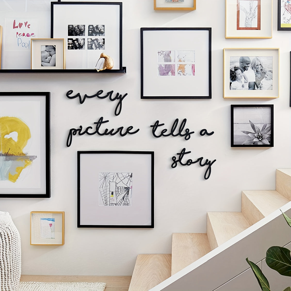 Contemporary Vertical Rectangular Metal Wall Art "Every Picture Tells a Story" - Minimalist Narrative Panel Suitable for Home Decor, Wall-Mounted Storytelling Decorations & Anniversary Gifts, Elegant Metal Artwork