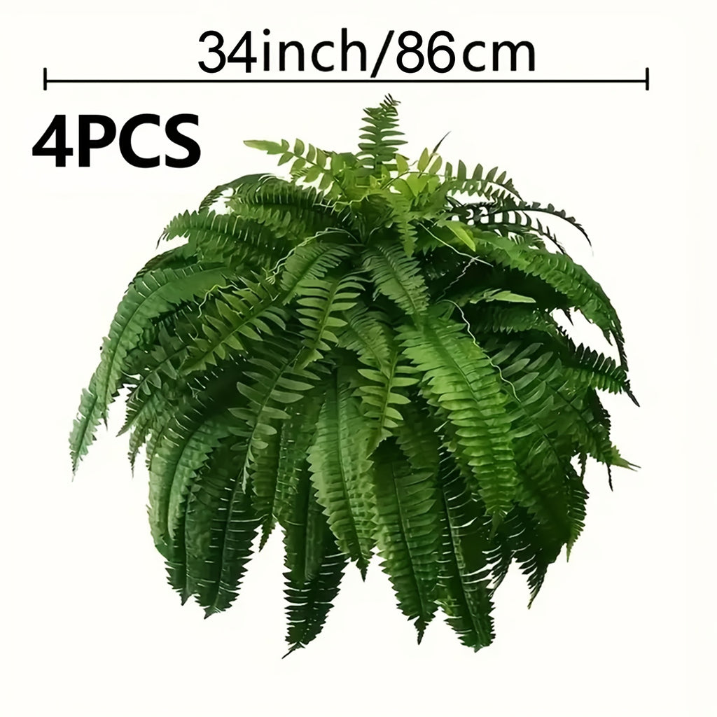4 Large Boston Fern Greenery, 34-Inch Artificial Plant, Suitable for Outdoor Use, Home Office, Garden Porch Barn Decoration, Wedding Anniversary Festivals (Easter, Mother'S Day, Earth Day), Spring And Summer Display, Indoor And Outdoor Hanging