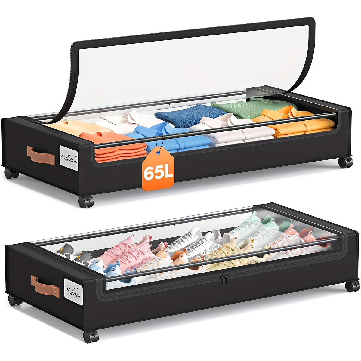 2-Pack Wheeled Under Bed Storage Box, Under Bed Storage Box, Under Bed Shoe Rack Organizer, Metal Drawer Under Wheel Bed for Clothes, Blankets, Shoes,, Books, Bedding, Under-Bed Storage