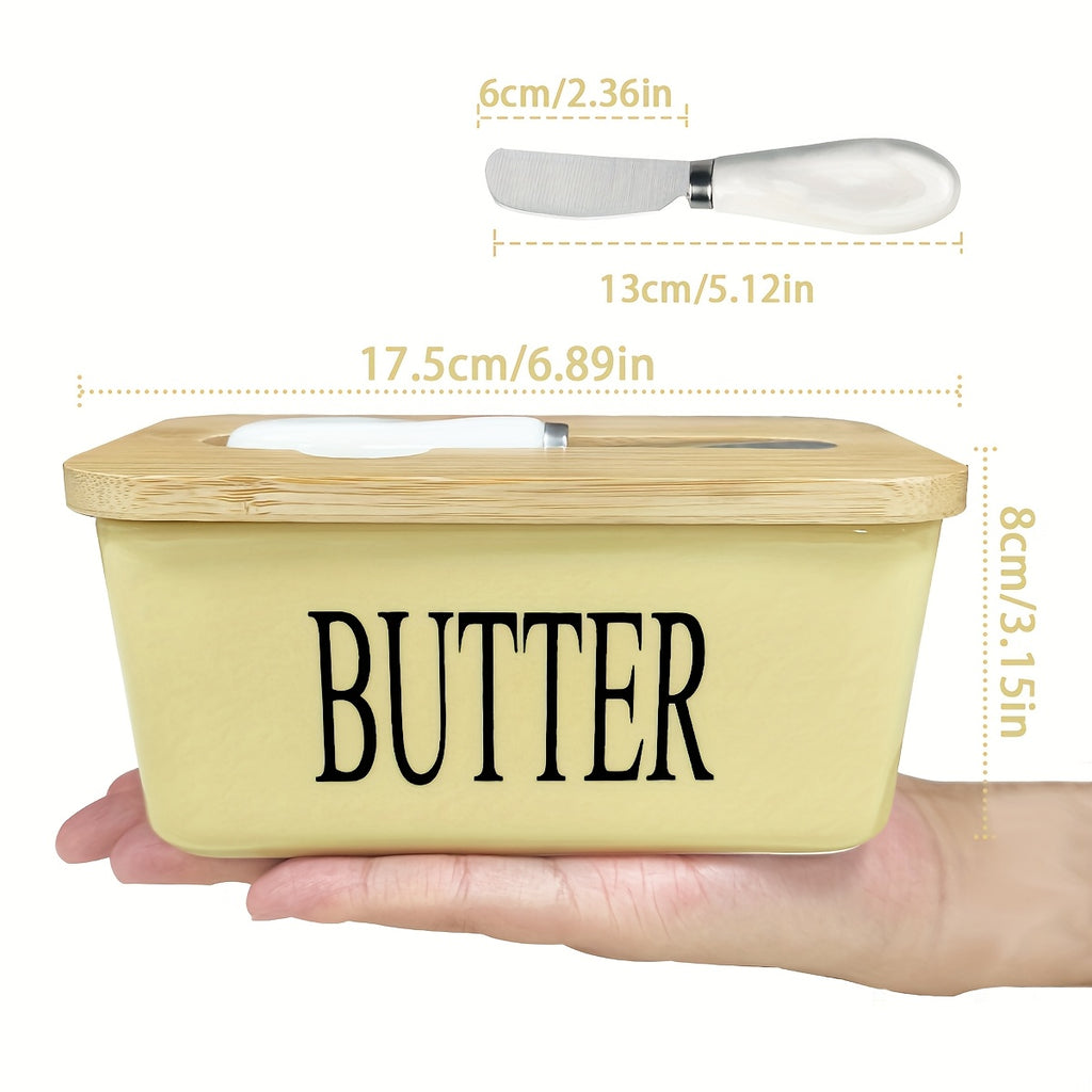 1pc Luxury Large Butter Dish with Lid - Ceramic Countertop Keeper with Knife High-Quality Sealing and Easy-Clean Design - Perfect Kitchen Gift for Butter Lovers Butter Container