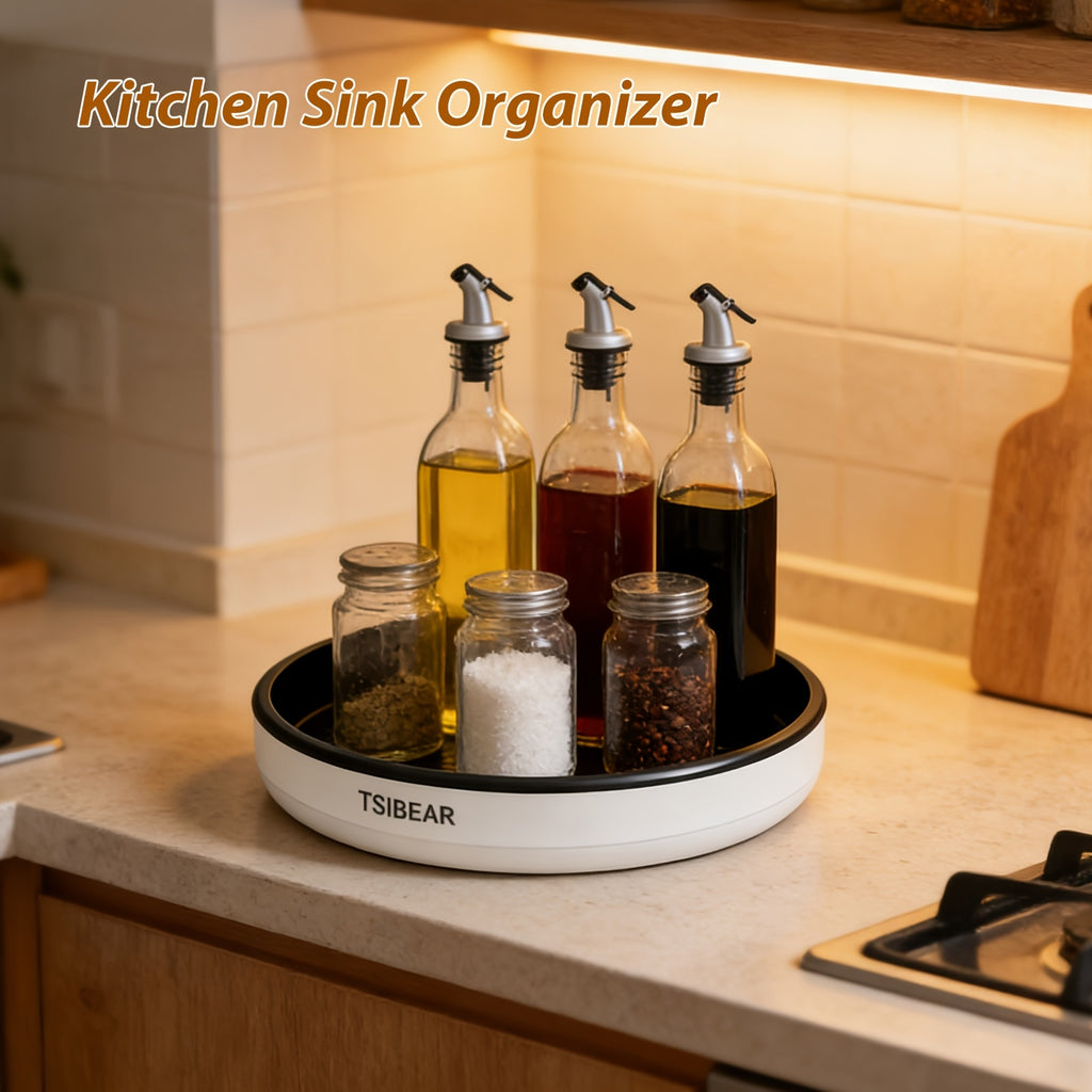 360° Rotating Lazy Susan Turntable Organizer – Non-Slip Spice Rack for Kitchen Cabinet, Countertop & Dining Table – Single-Layer Tray for Jars And Condiments