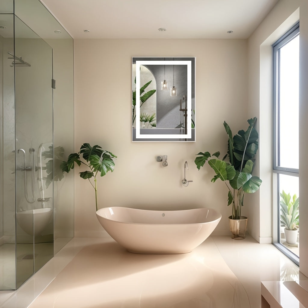 1pc Anti Fog LED Bathroom Mirror with Dual Light Source 3 Lighting Modes Dimmable 3 Color Vanity Mirror Wall Mounted Horizontal Vertical