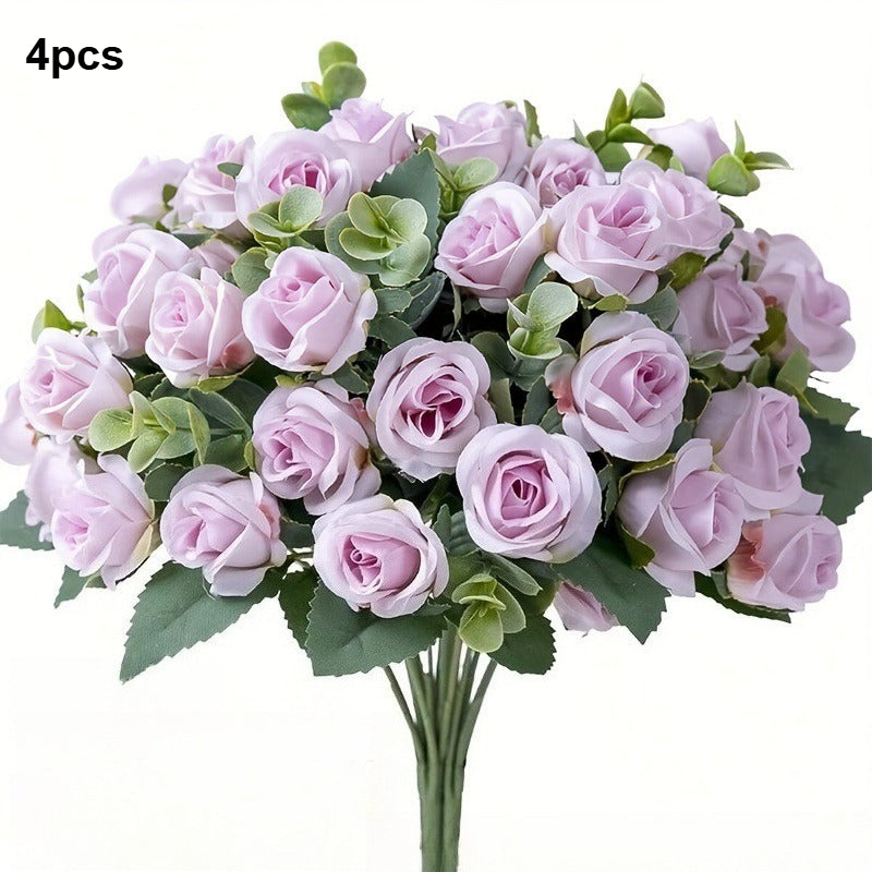 4 Bunches of Realistic Artificial Roses - Vibrant Pink, Red, White And Green Plastic Faux Flowers, Suitable for Valentine'S Day, Weddings, Home Decoration, Indoor/ Outdoor Flower Arrangements (No Maintenance Required)