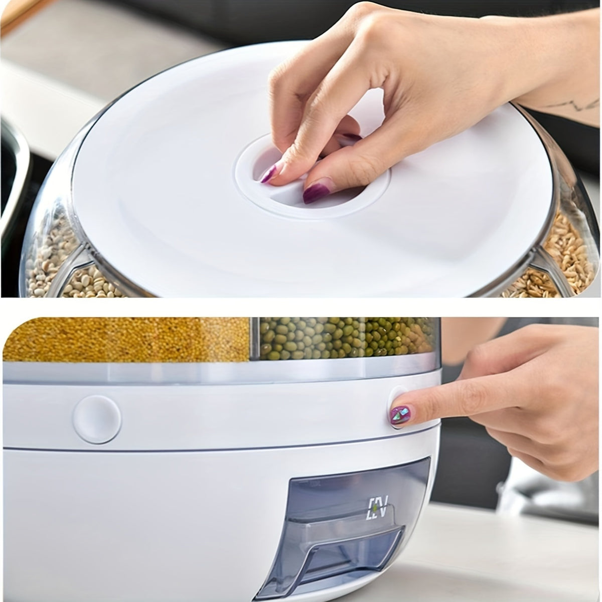 Grain Storage Container Dispenser, 19Lbs Rice Dispenser Rotating, 360° Rotating Food Dispenser One-Click Output Rice Storage Round Grain Dispenser Kitchen For Small Grains, Beans, Rice