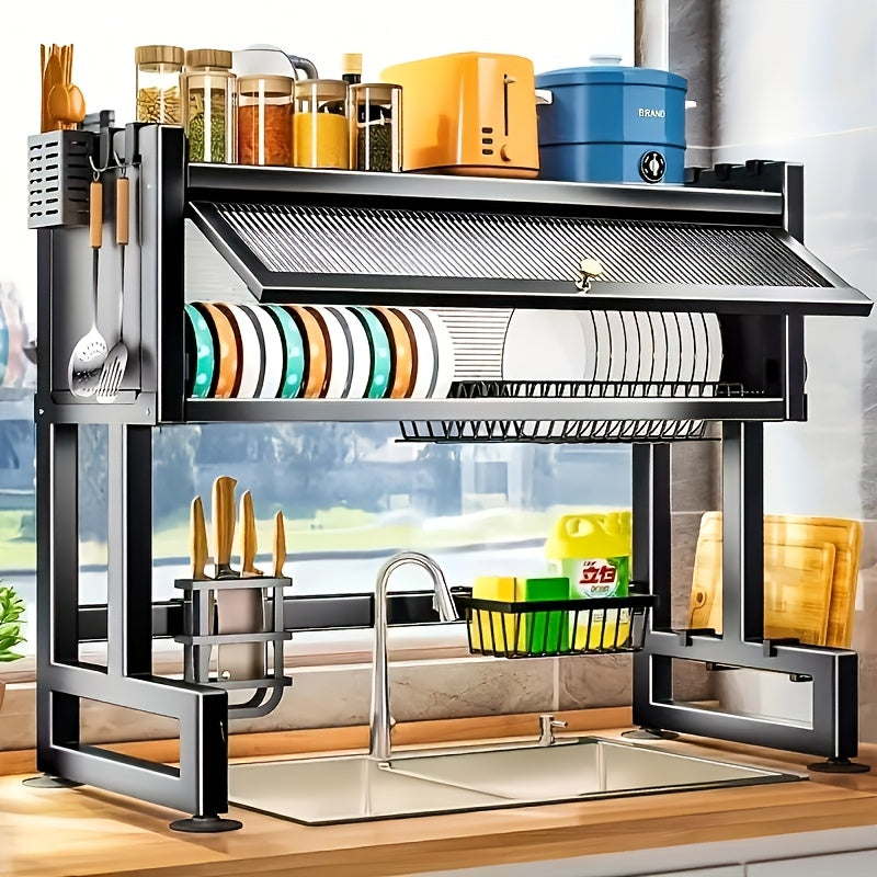 Multi-Layer Dish Drying Rack for Kitchen Countertops, Designed to Keep Dishes Dust-Free And Organized, Suitable for Household Utensils, in Black