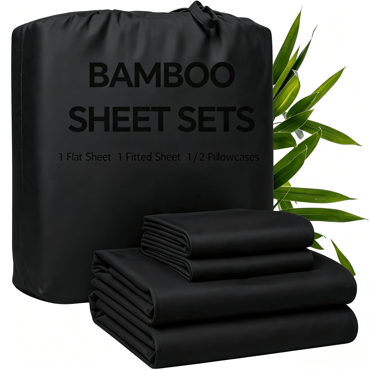 3/4pcs Bamboo Bed Sheet Set with Pillowcases, 16" Deep Pockets Soft Breathable Fitted Sheet, Queen King Size Bed Sheets, Bedroom Home Decor Bedding for Daily Use