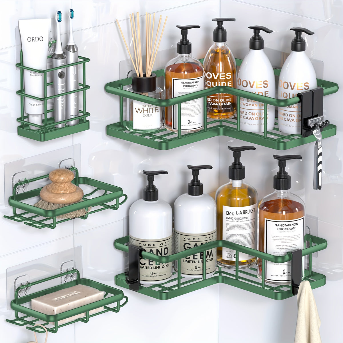 Corner Shower Caddy, 5-Pack Shower Organizer Corner With Soap Holder And 4 Removable Hooks, Rustproof Corner Shower Shelves, No Drilling Shower Shelf For Inside Shower, Random Color Properties To Choose, Shower Caddies