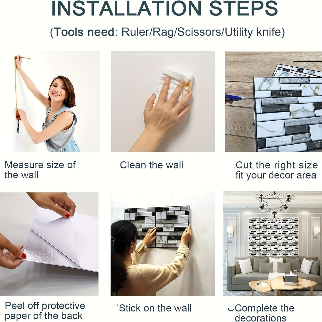 20pcs Self Adhesive Tile Wall Sticker Home Decor 3D PVC Sticker Covers for Kitchen Cupboard Bathroom Wallpaper Waterproof Wallpaper