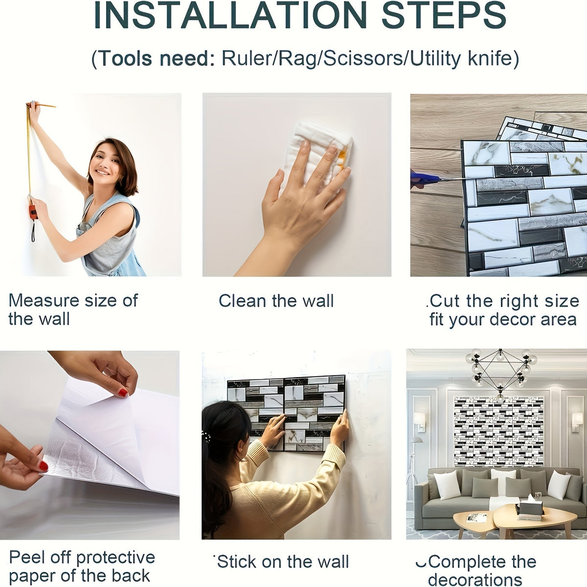 20pcs Self Adhesive Tile Wall Sticker Home Decor 3D PVC Sticker Covers for Kitchen Cupboard Bathroom Wallpaper Waterproof Wallpaper