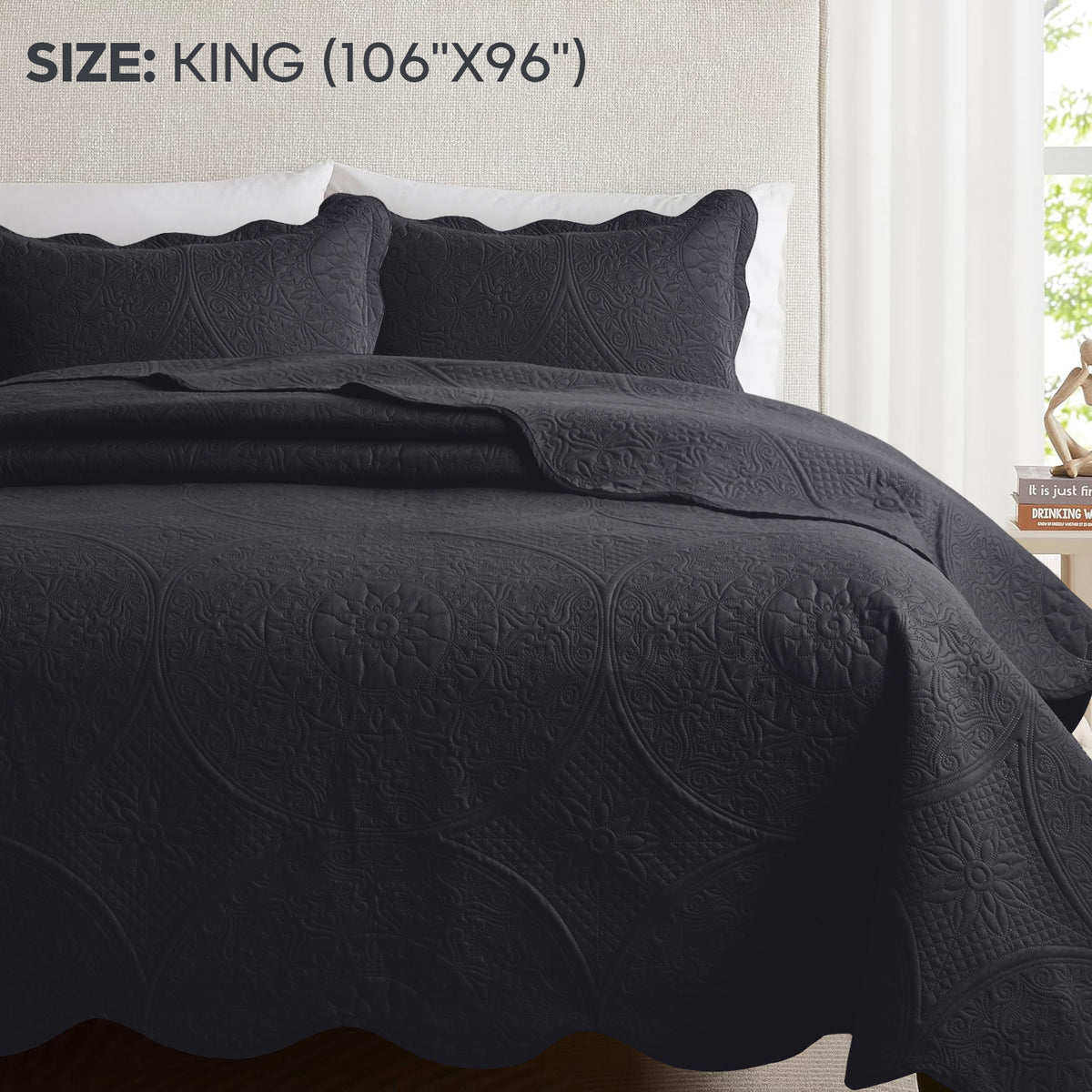 3pcs Luxury Quilted Bedspread Set – Oversize Quilt Coverlet Soft & Cozy Floral Bedspread with Pillow Shams, Breathable Lightweight for Bedroom & Guest Room Decor