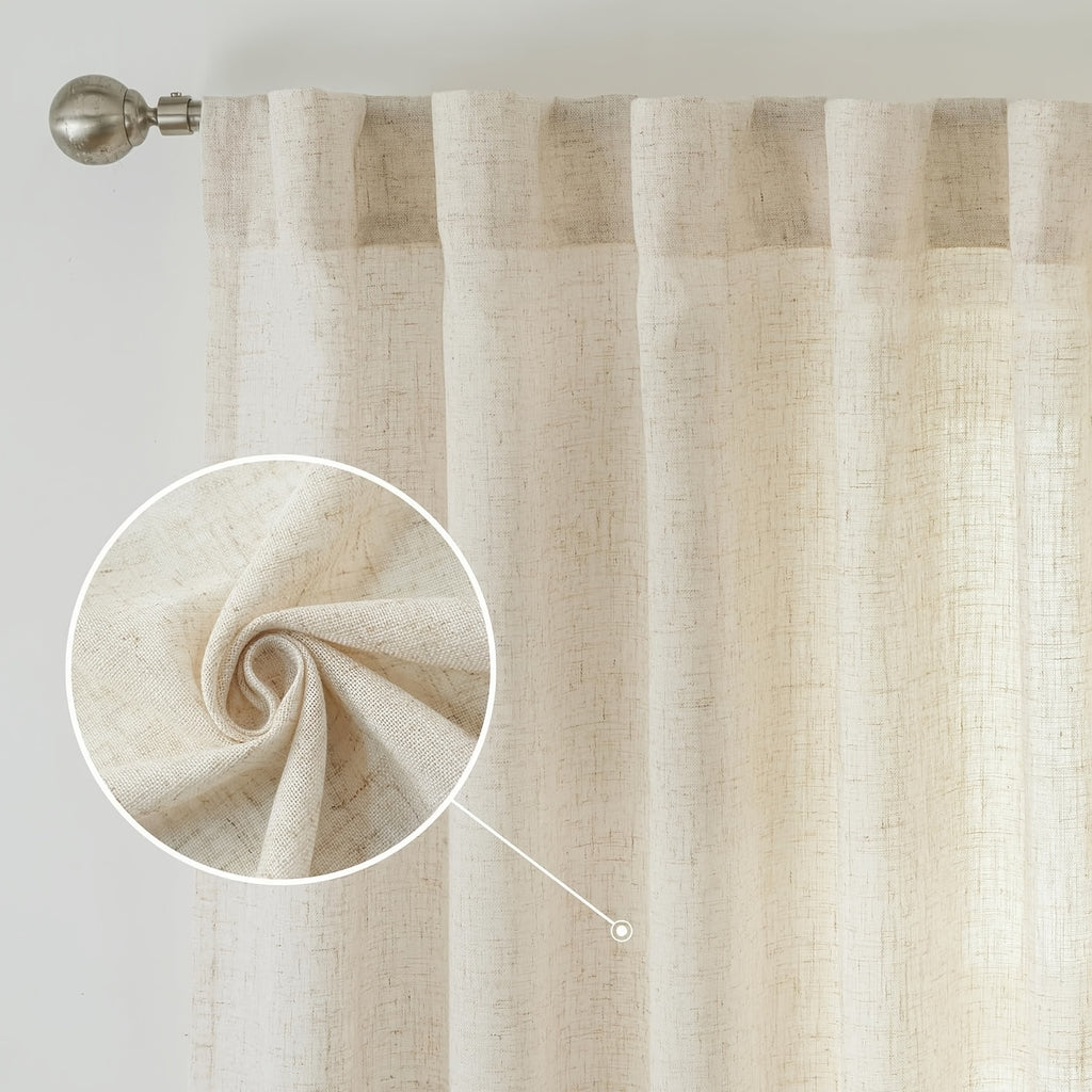 4 Panels Natural Linen Curtains for Living Room Semi Sheer Farmhouse Real Flax Rod Pocket Back Tab Boho Rustic Light Filtering Window Drapes for Bedroom Privacy Assured