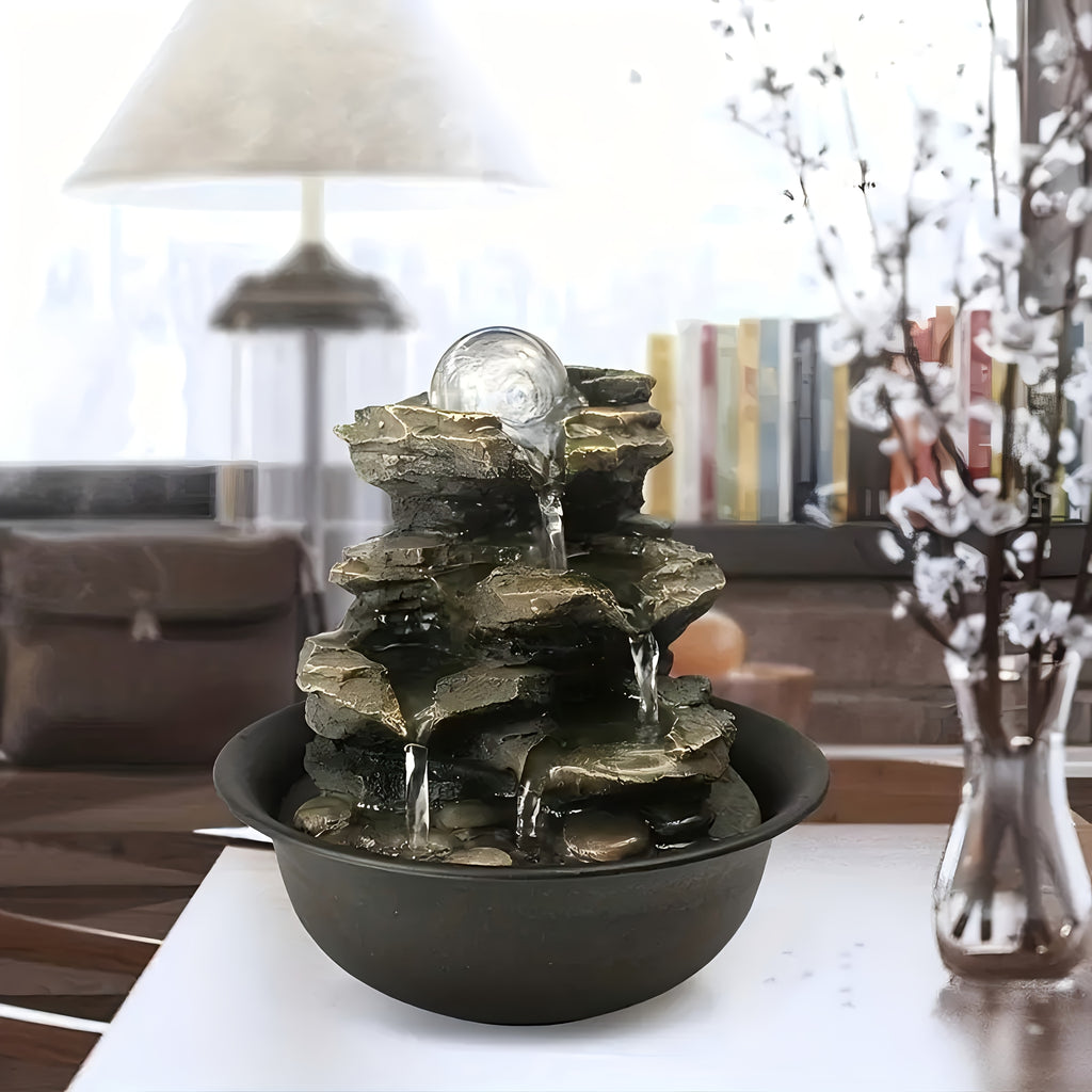Rock Tabletop Indoor Fountain with LED Lights-8.3"H, Desktop Waterfall Fountains - Plug, Humidifier for Living Room, Office, Bedroom