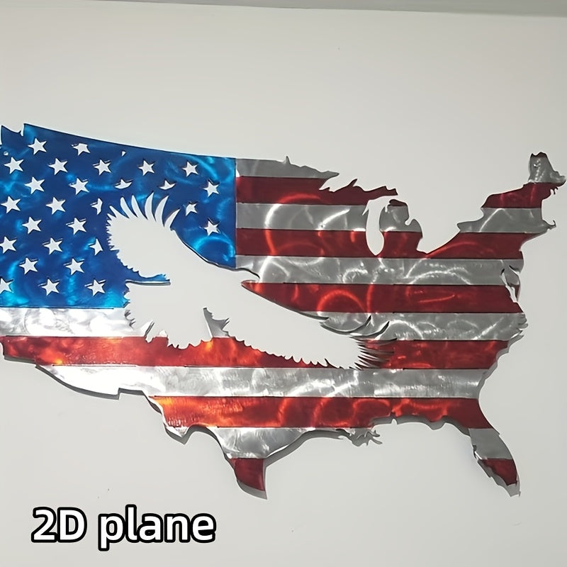 2D Flat, 2D Flat National Flag Metal Wall Art Paired with The Bald Eagle Exudes Grandeur. Ideal Fourth Of July Decor And Gift for Homes, Living Rooms, And Men., 2D Flat