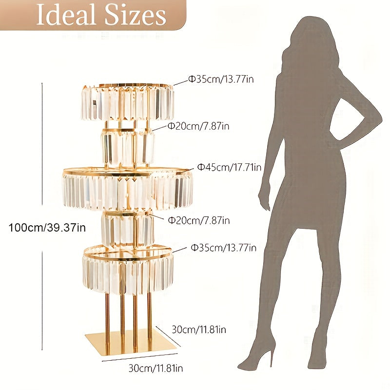 Wedding Golden Metal Vases Centerpieces Crystal Flower Stand with Hanging Crystals, 5 Tier Round Chandelier Pedestal Stand for Wedding Road Lead T Stage Flower Arrangement Decoration, Christmas And Halloween Decorations