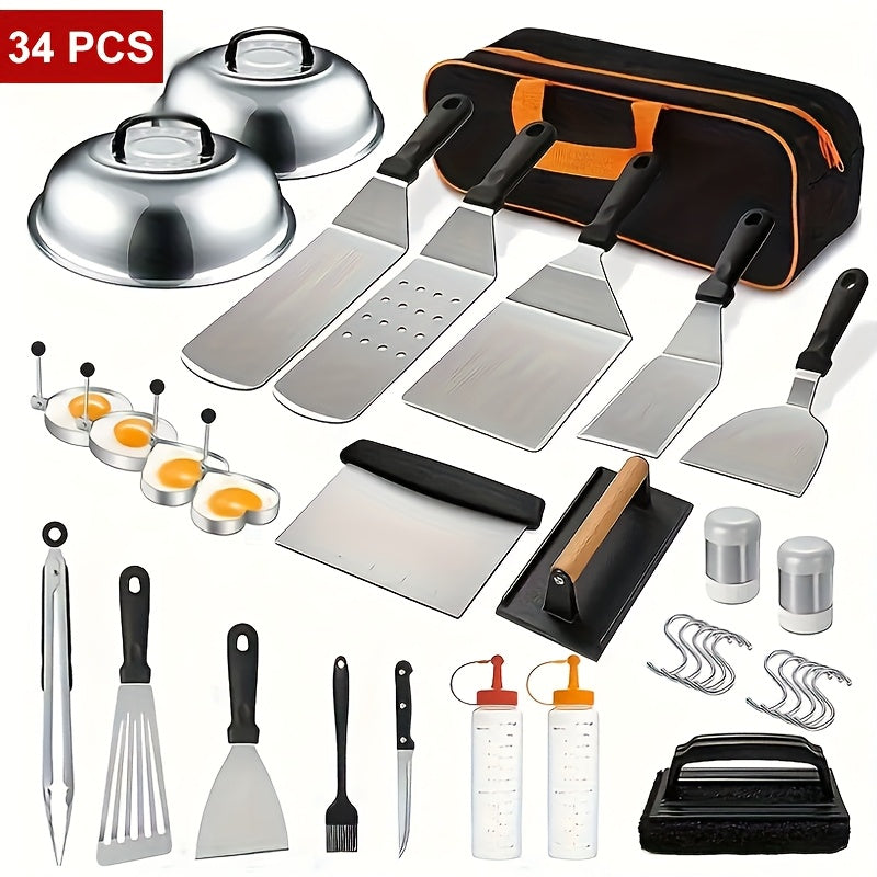 34/17pcs Of Barbecue Set, Barbecue Accessories, Teppanyaki, Meat Press Plate, Meat Thermometer, Kitchen Tools, Suitable for Outdoor Barbecue, Parties, Father's Day Gifts