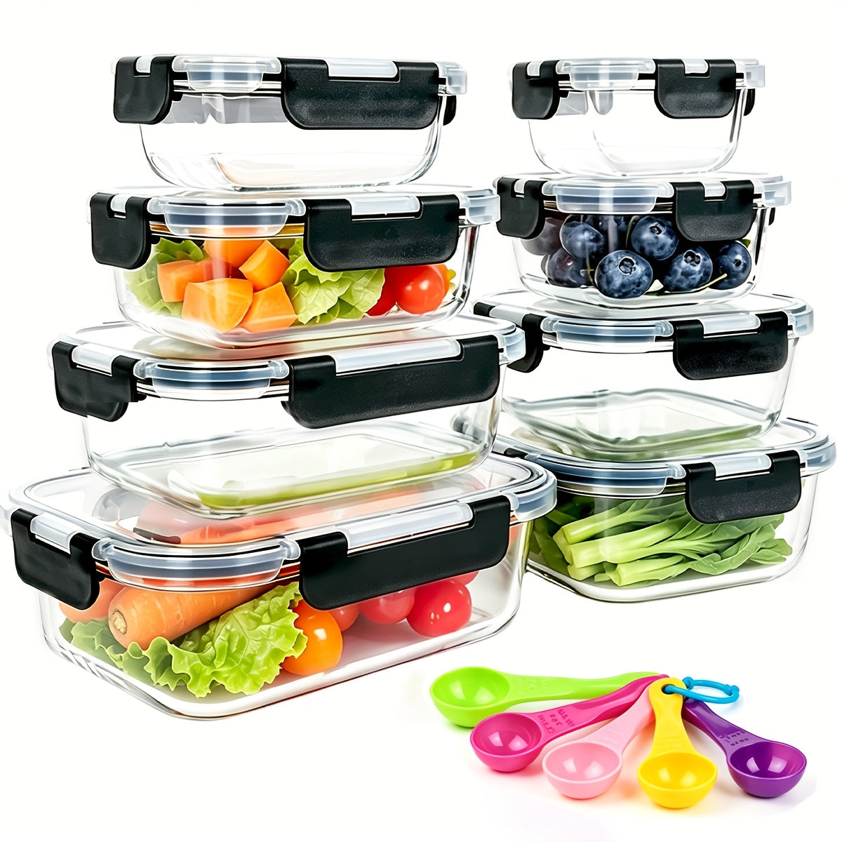 16pcs (8 Lids And 8 Containers) Sealed Glass Food Storage Containers, Lunch Boxes, Microwave Ovens, Ovens - Perfect for Salads, Fruits, Vegetables, And Sandwiches, Lunch Boxes | Sealed Storage | Durable Glass, Food Storage Containers