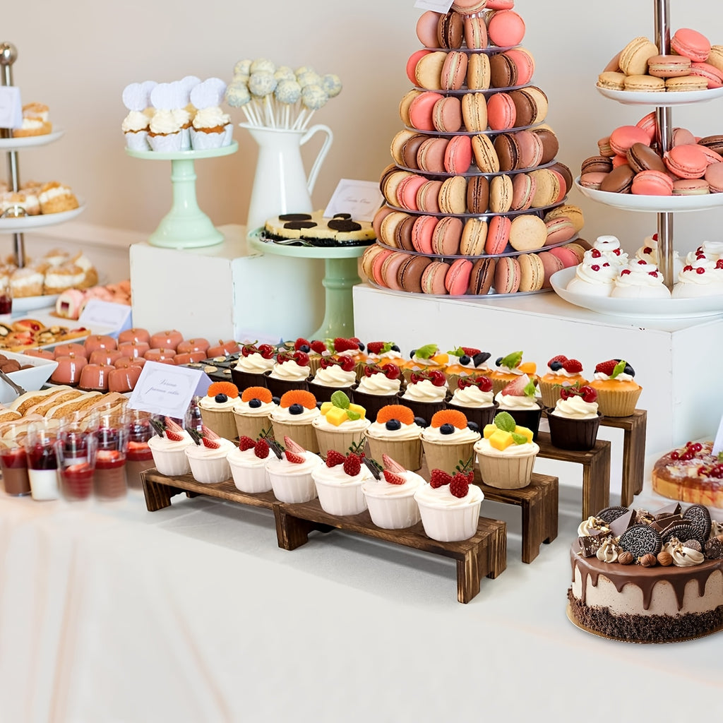 6/8pcs 2 Set Large Wooden Tiered Risers Display Stands for Vendor Events,Stackable Wooden Cupcake Display Stand,Farmhouse Decor Wood Dessert Table Display Set,Vendor Booth Display Items,Food Display Risers for Party