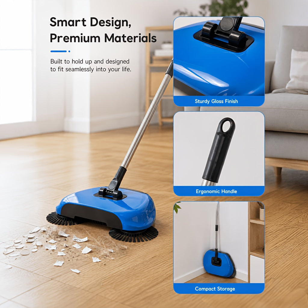 3-in-1 Hand Push Broom, Multifunctional Cleaning Tool Sweep Mop, Long Handle Push Broom with Auto Spiral Deep Clean System, Easy Cleaning Close Fit to The Floor, Ideal for Hardwood, Ceramic, Tiles, Kitchen, Home, Office, Cleaning Supplies