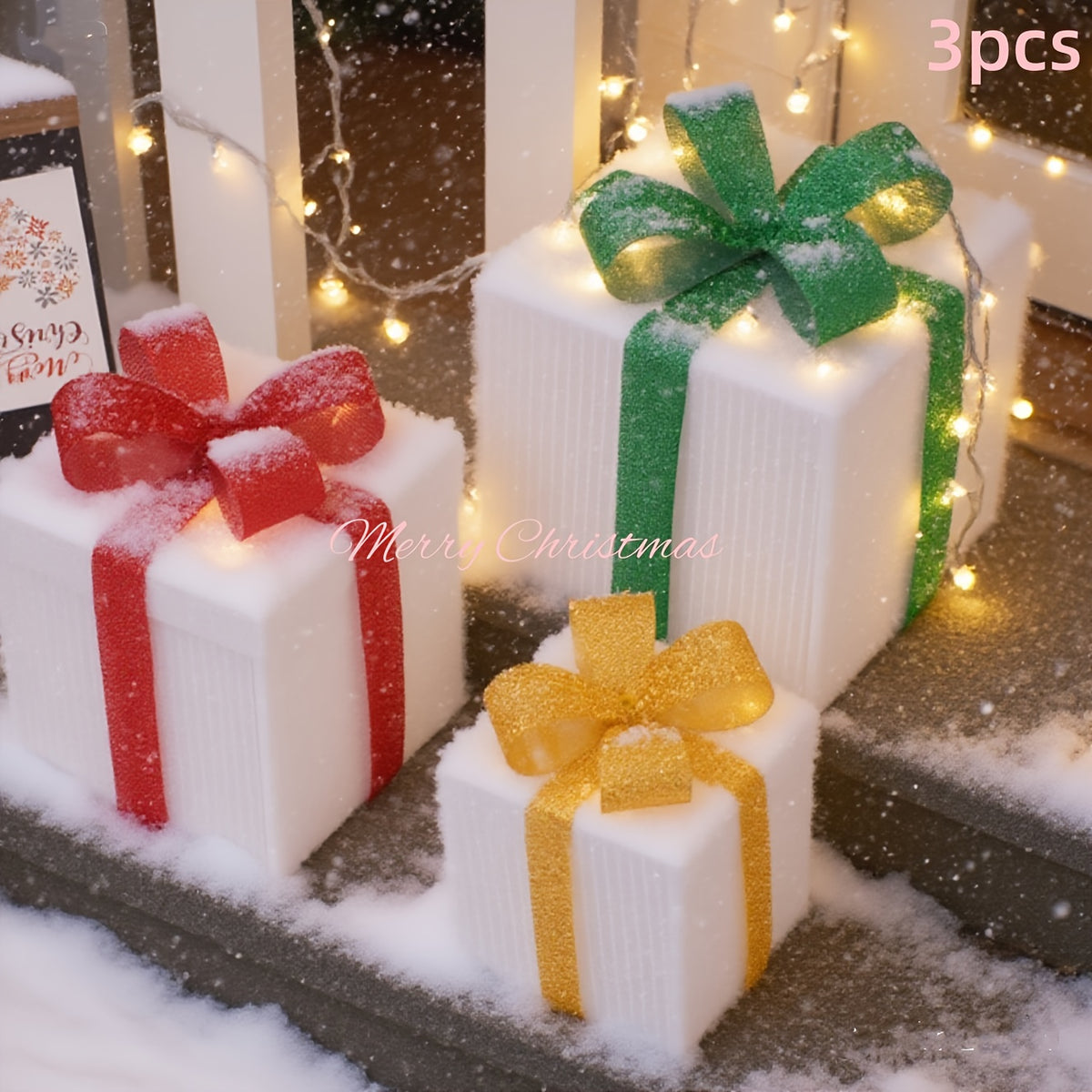 3-Pack 75-LED Christmas Gift Box Light Set - Warm Light Holiday Decoration, Indoor And Outdoor Use, IP66, with Remote Control And Timer, 8 Modes Flashing Gift Boxes, Home Ornament; Christmas Decoration, Outdoor Christmas Lights