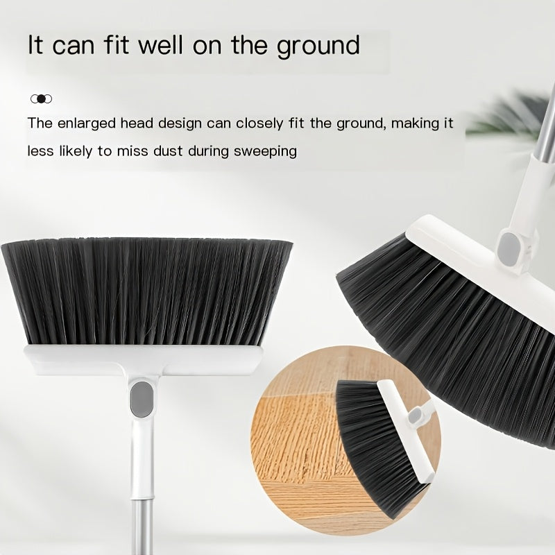 3-in-1 Upright Broom And Dustpan Combo, Long Handle Floor Sweeping Brush Set With Comb Teeth Dustpan, Garbage Bag Holder, Indoor Outdoor Cleaning Kit For Kitchen, Balcony, Patio, Garage, Party Cleanup