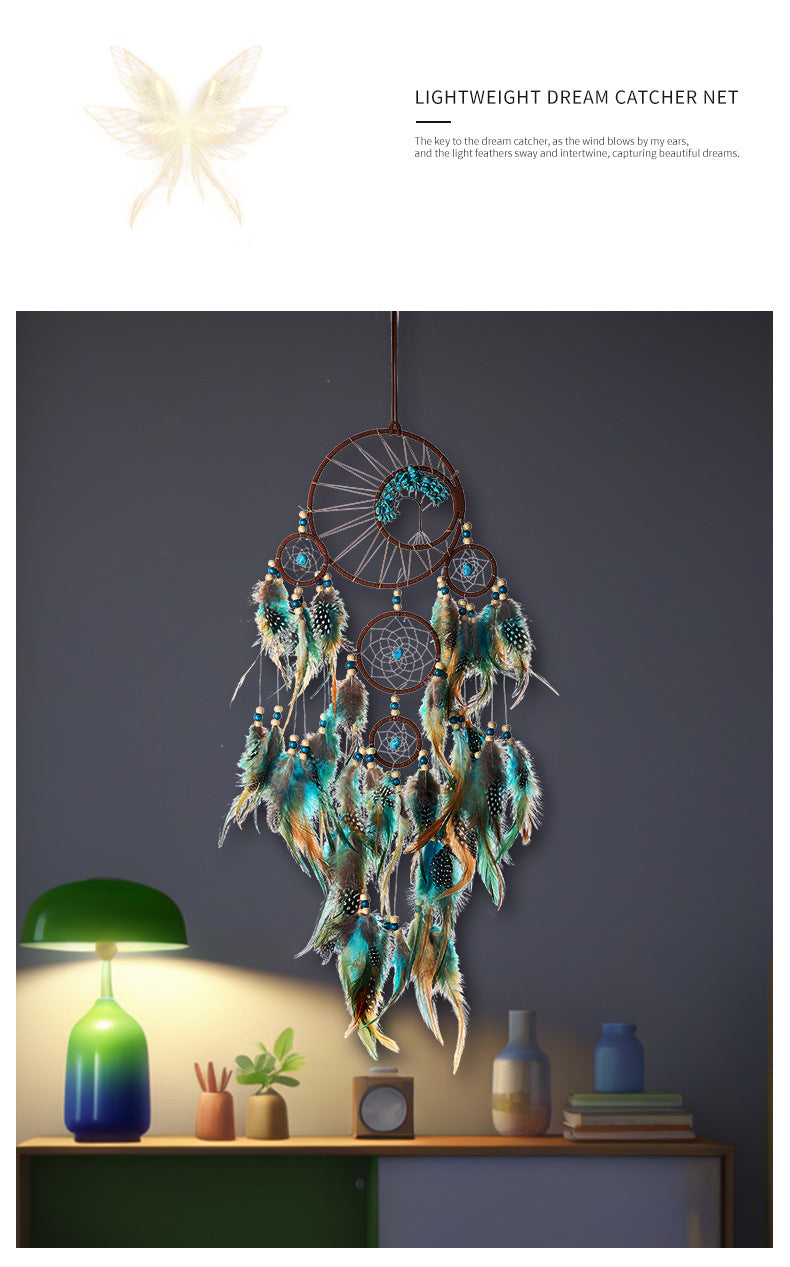 Bohemian Dream Catcher Pendant with Feathers - Natural Elements Door Hanging Decor for Bedroom, No Electricity Needed, Unique Birthday Gift for Girls & Women