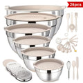 26-Piece Mixing Bowl Set, Six Stainless Steel Bowls with Sealed Lids and Non-Slip Silicone Bases in 1.1 to 4.5 QT Sizes for Baking and Salad Prep