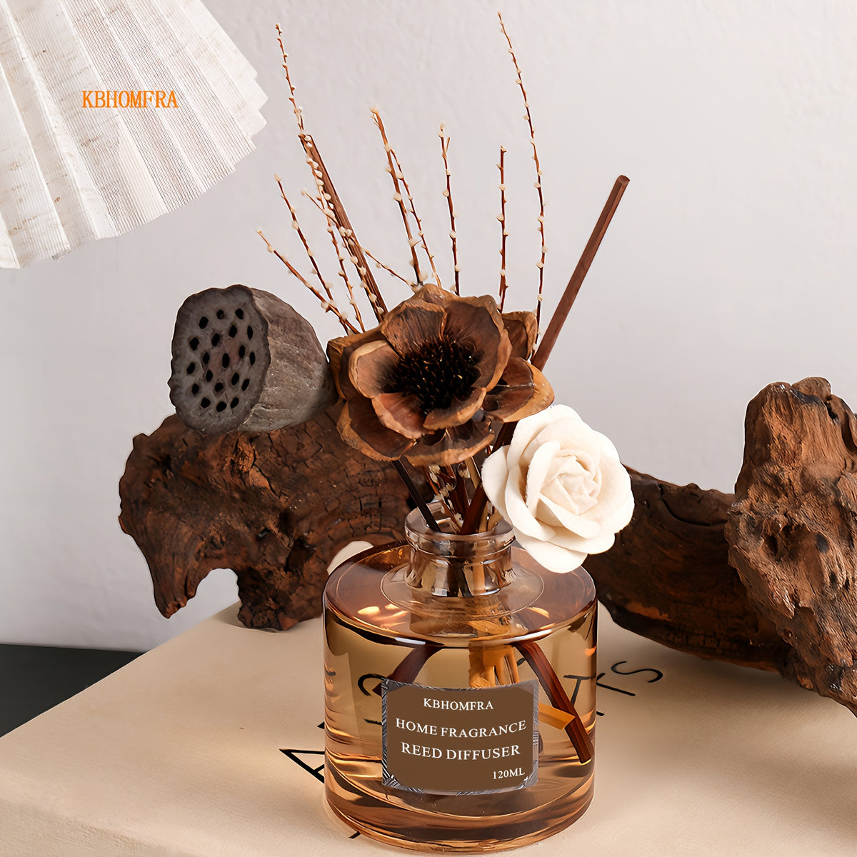 KBHOMFRA Rattan Reed Diffuser, Infused with the Fragrance of Jasmine, Cedarwood, and Gardenia, Paired with Autumn-themed Dried Flowers and Rattan Reeds. Contains 4.06oz of Essential Oil for Long-lasting Fragrance, up to 90 Days. Suitable for Living